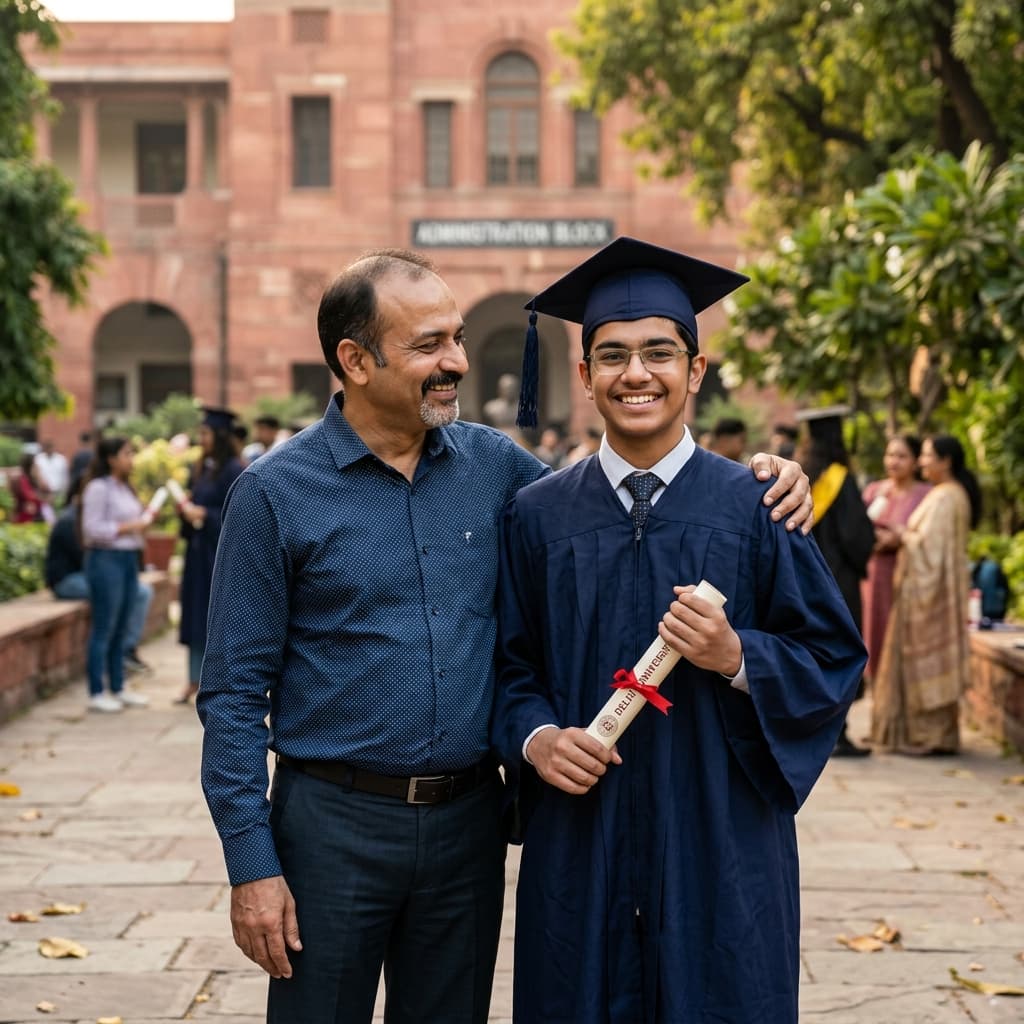 Proud father with son at graduation